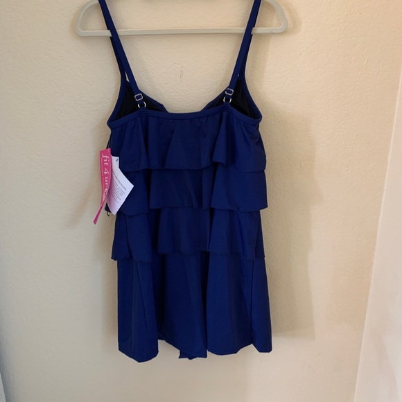 Fit 4U Hips QVC Size 12 Swimsuit Romper Royal Blue Ruffled Front New With Tags - Picture 3 of 4